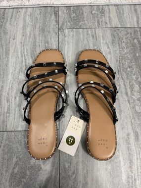 a new day Black Studded Multi-Strap Slide Sandals